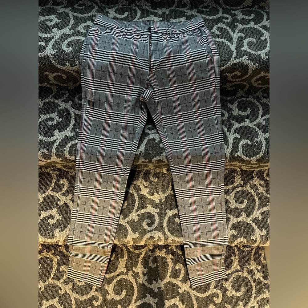Plaid&Plain 29 x 32 Slim Fit Stretchy Pants - Gray Black Red Plaid